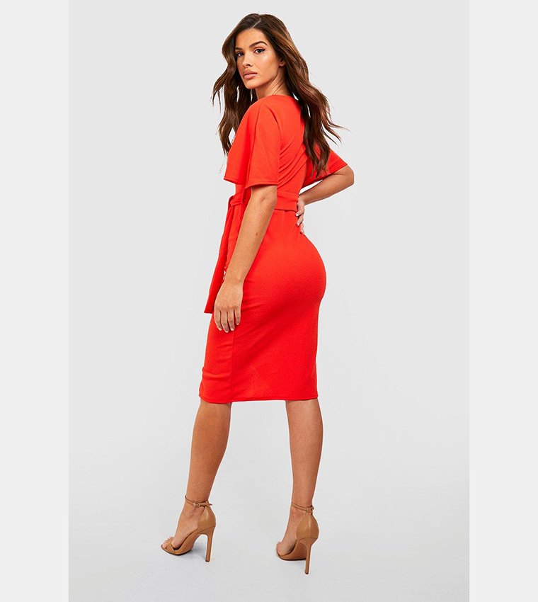 Buy Boohoo Kimono Tie Belt Midi Dress In Orange | 6thStreet UAE