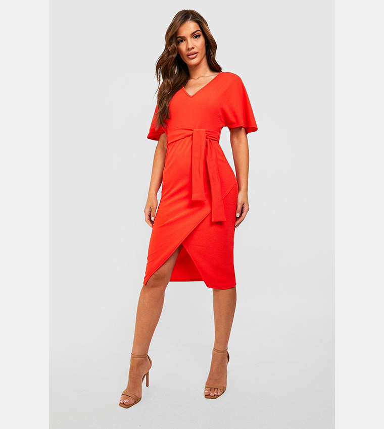 Buy Boohoo Kimono Tie Belt Midi Dress In Orange | 6thStreet UAE