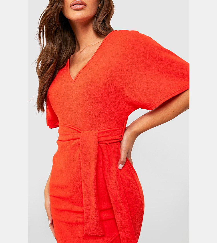 Buy Boohoo Kimono Tie Belt Midi Dress In Orange | 6thStreet UAE