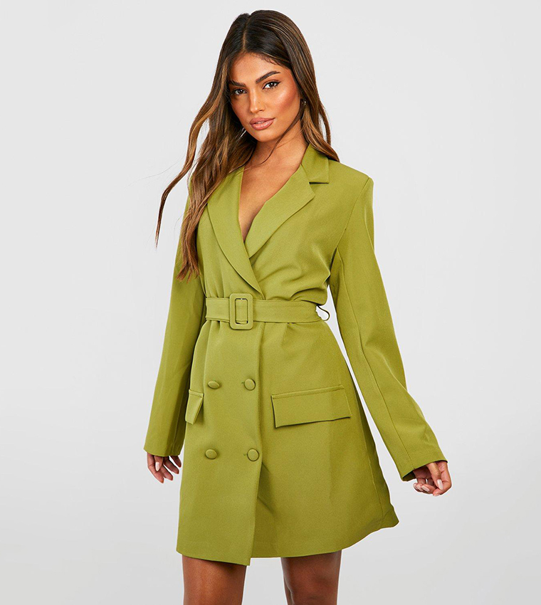 Green belted blazer dress best sale