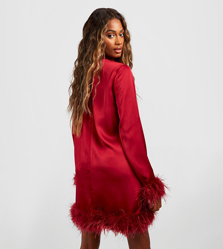 High Neck Feather Mini Party Dress