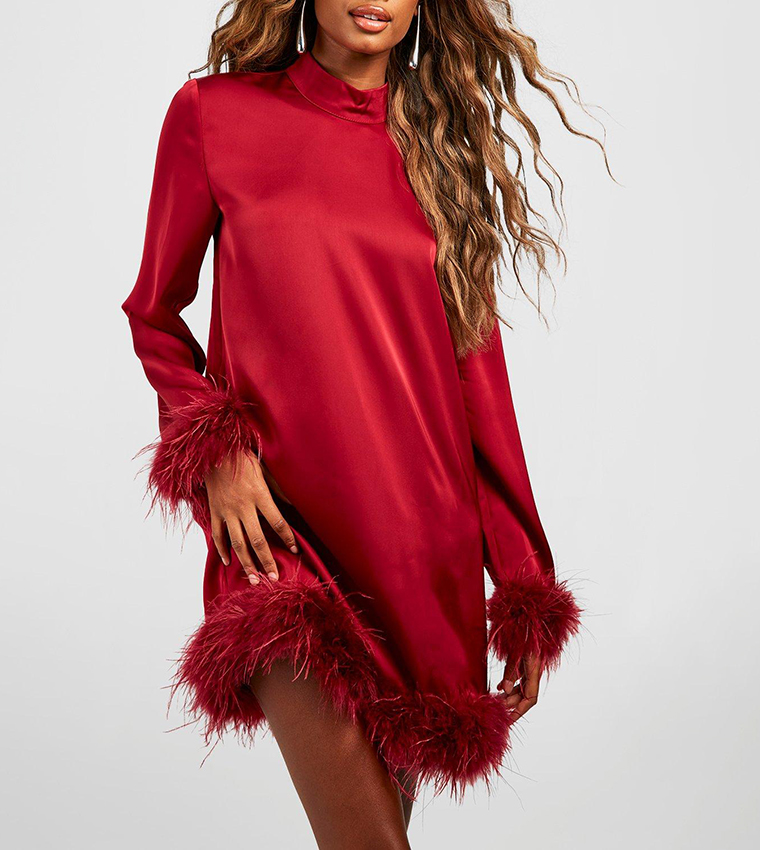 High Neck Feather Mini Party Dress