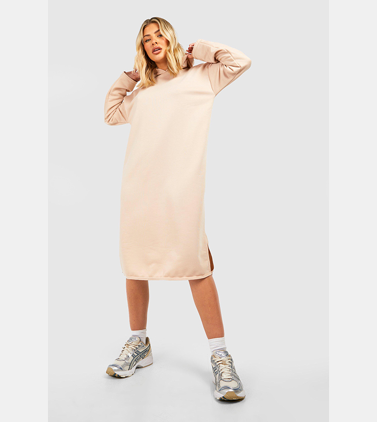 Buy Boohoo Oversized Longline Hooded Sweatshirt Dress In Beige 6thStreet UAE