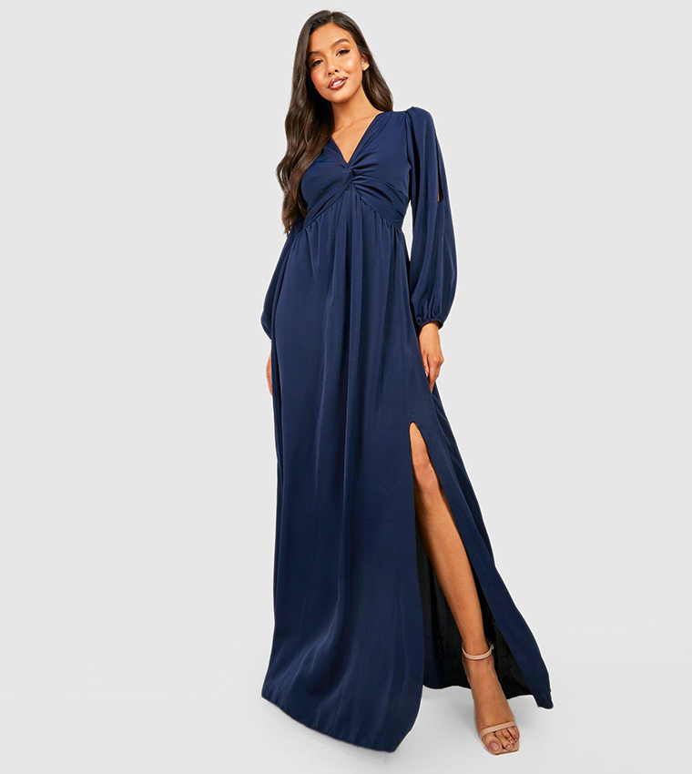 Buy Boohoo Twist Detail Split Sleeves Maxi Dress In Navy