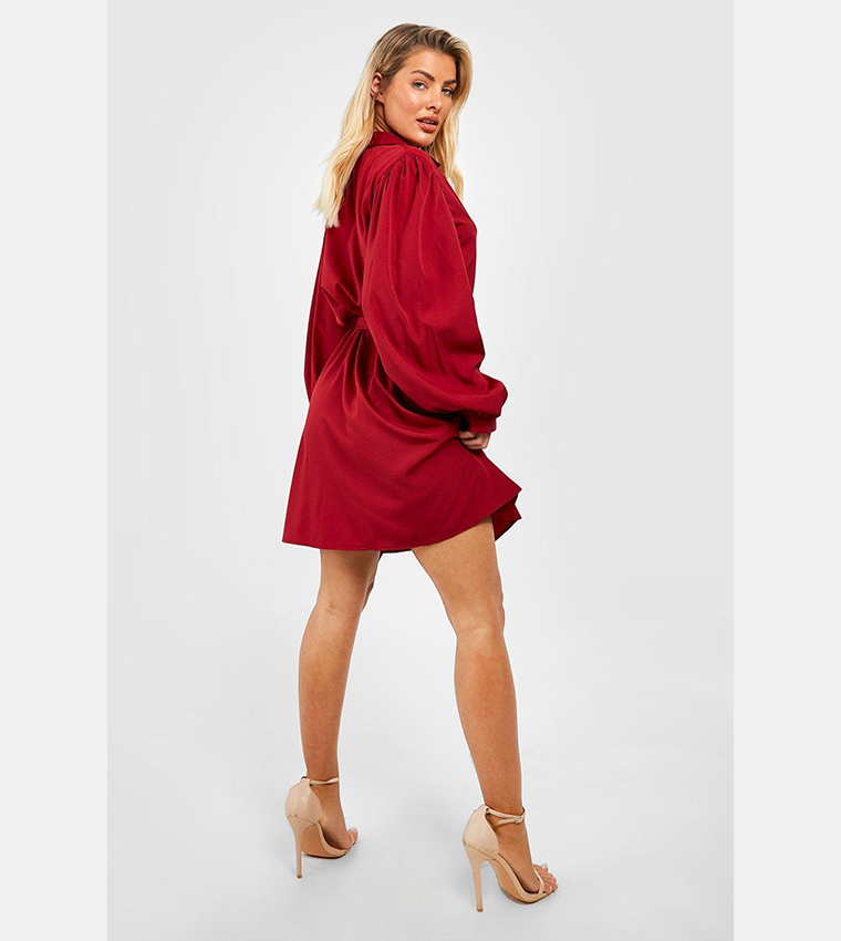 Missguided Petite Ruched Satin Midaxi Shirt Dress