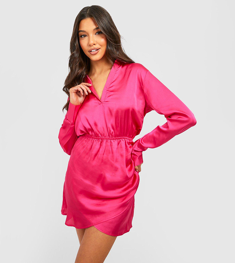 Buy Boohoo Satin V Neck Mini Dress In Pink | 6thStreet Qatar