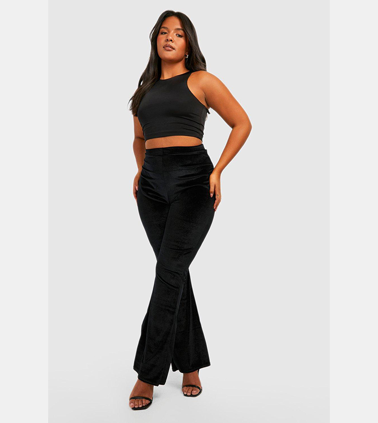 Buy Boohoo Velvet High Waisted Flared Trousers In Black 6thstreet