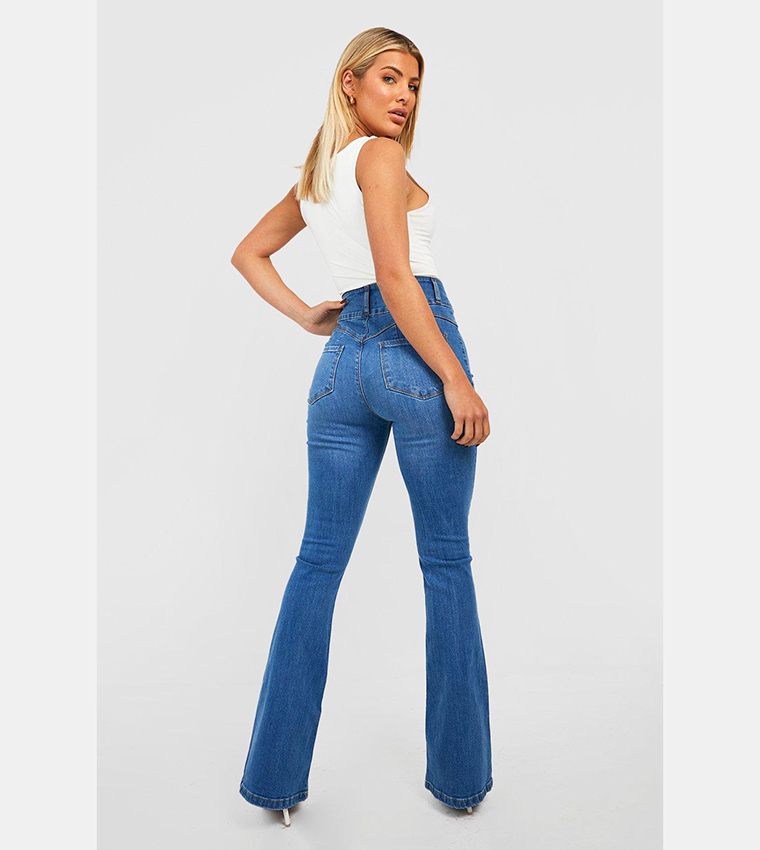 Fringed Low Rise Denim Flared Jeans