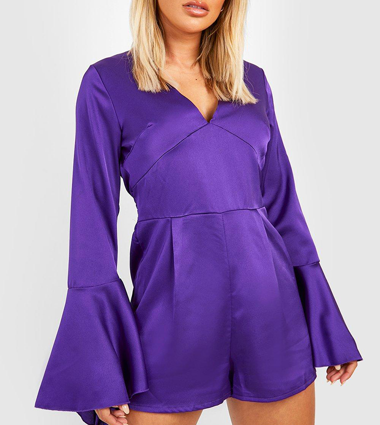 Boohoo Blouson Sleeve Wrap Front Sequin Playsuit in Purple