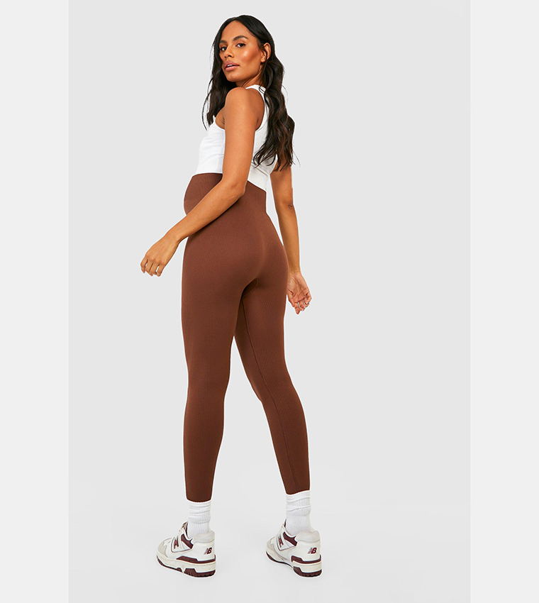 Buy Boohoo Maternity Ribbed Seamless Leggings In Brown 6thStreet