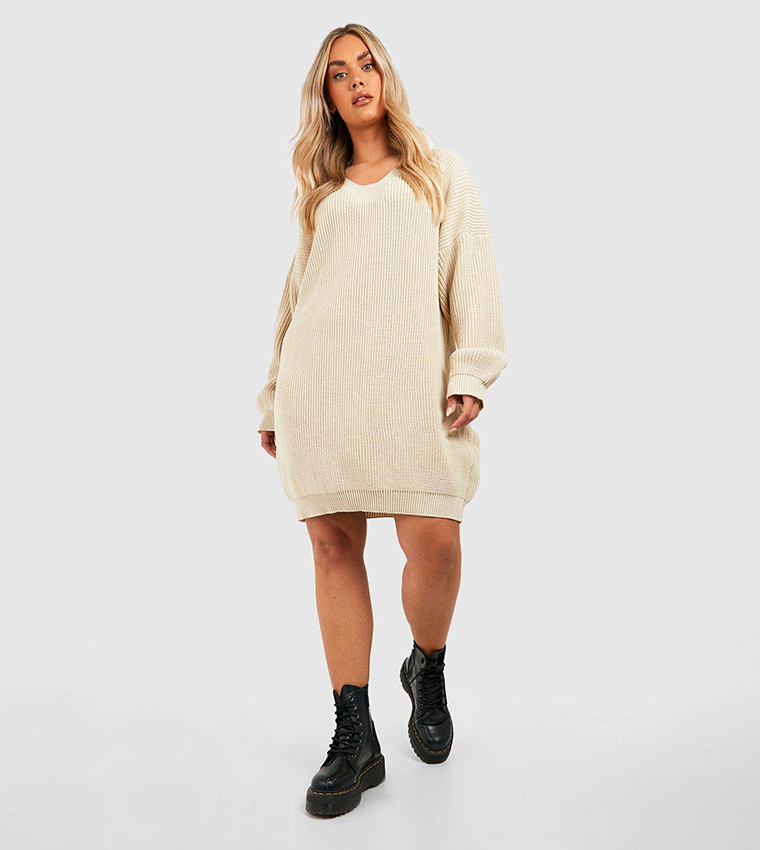 Buy Boohoo Knitted V Neck Sweater Dress In Beige 6thStreet UAE