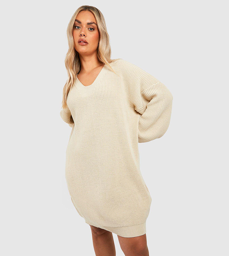 Buy Boohoo Knitted V Neck Sweater Dress In Beige 6thStreet UAE
