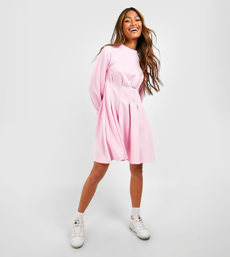 ruched sweatshirt dress Renee Ruched Shoulder Pad Sweatshirt Dress - Taupe