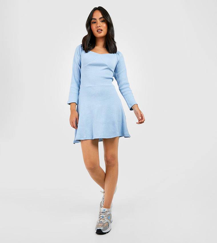 rib skater dress boohoo Women's Rib Dropped Hem Skater Dress - Grey