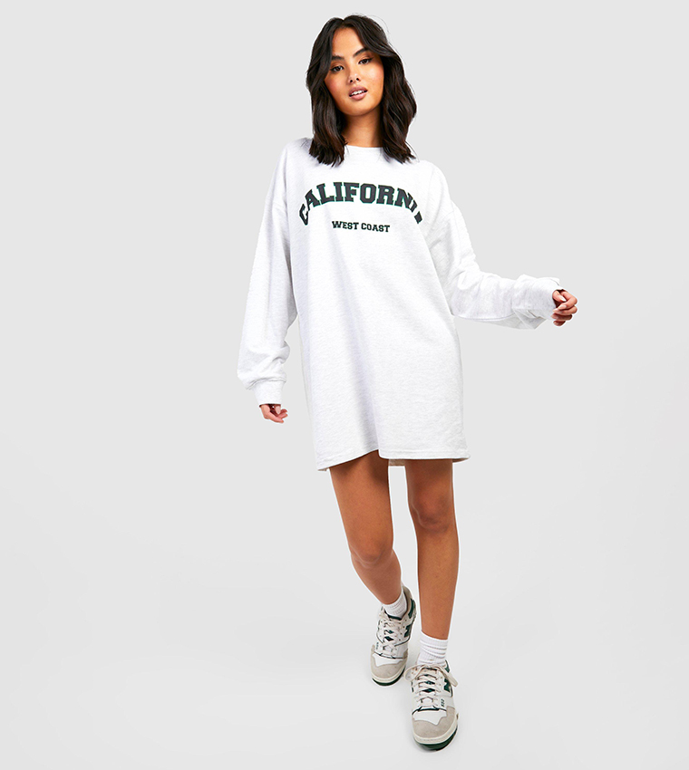 Buy Boohoo California Slogan Oversized Sweatshirt Dress In GREY MARL 6thStreet Bahrain