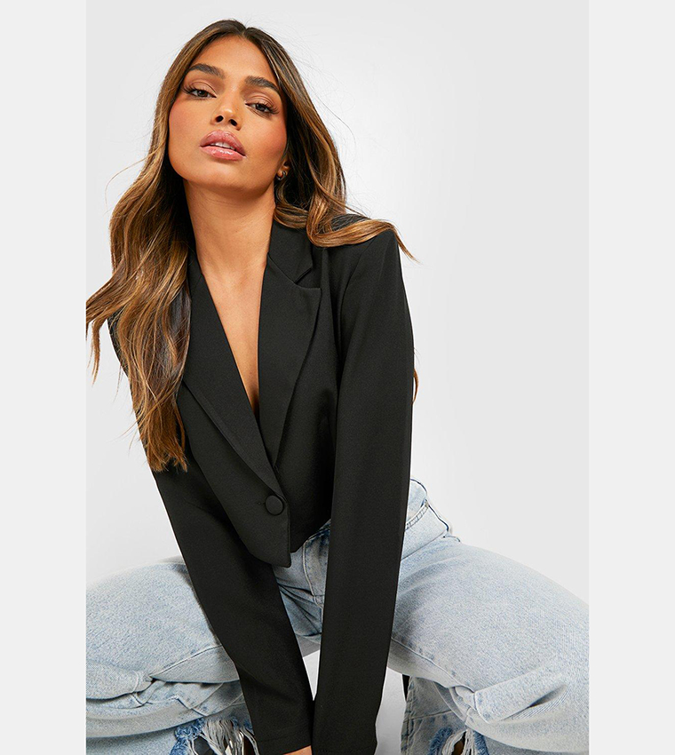 Buy Boohoo Basic Woven Relaxed Fit Crop Blazer In Black