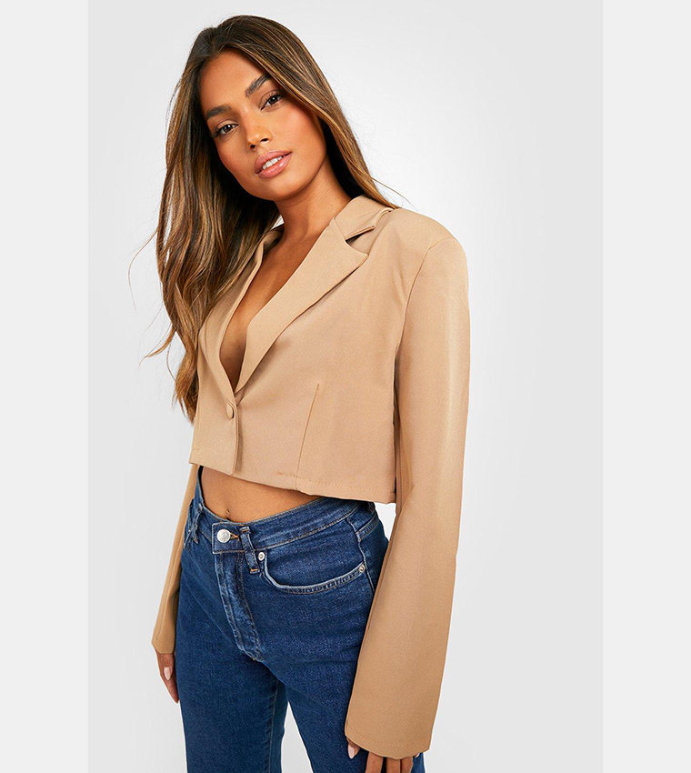 Basic Woven Relaxed Fit Crop Blazer - Non Returnable