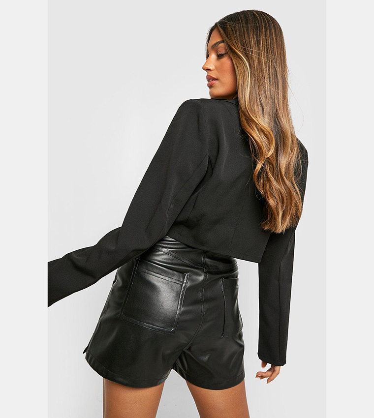 Basic Woven Single Button Crop Blazer