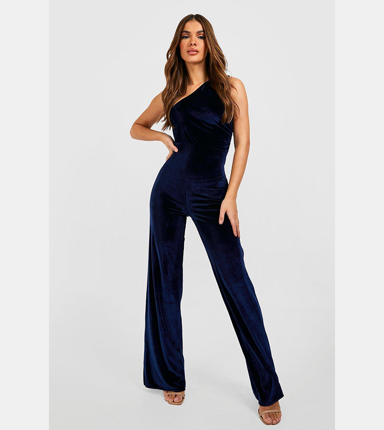 Women's Petite Embellished Velvet Flare Jumpsuit