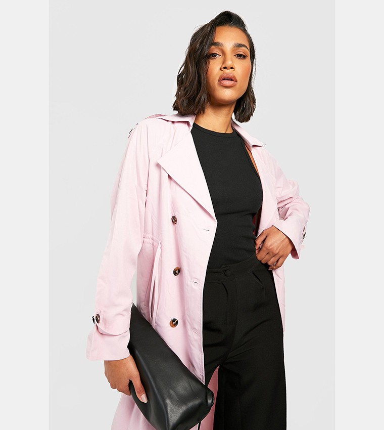 Buy Boohoo Synch Waist Trench Coat In Pink 6thStreet Kuwait