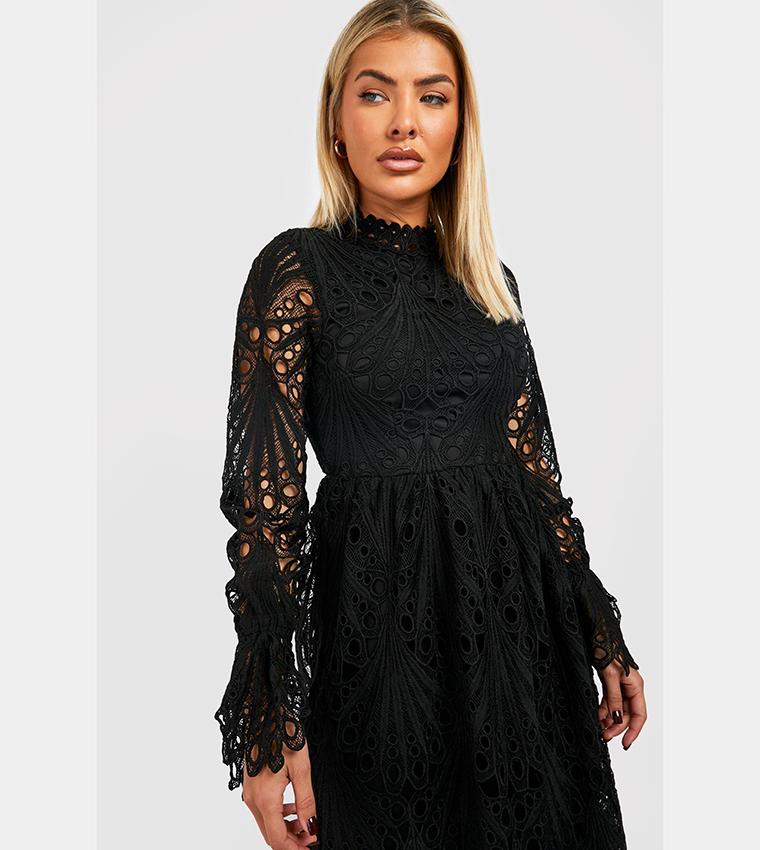 Buy Boohoo Premium Lace High Neck Midi Skater Dress In Black 6thStreet Bahrain