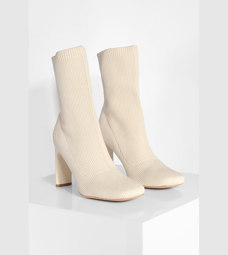 Buy Boohoo Wide Fit Knitted Square Toe Sock Boots In White