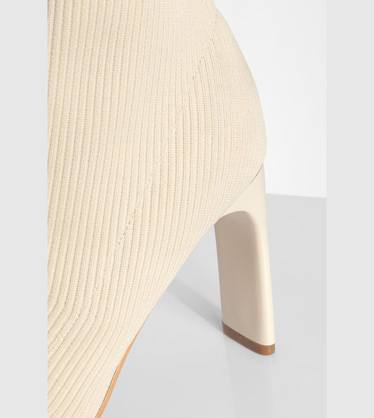 Buy Boohoo Wide Fit Knitted Square Toe Sock Boots In White