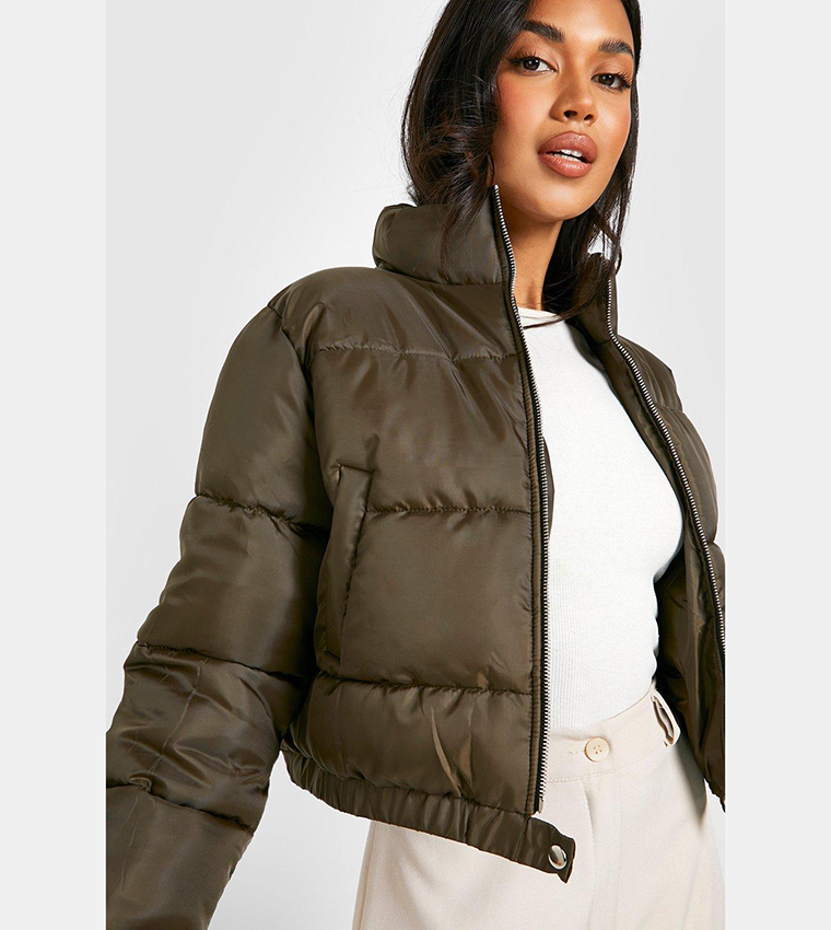 Khaki cropped puffer jacket online