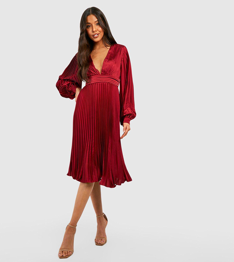 strapless open back dress Naira Pleated Midi Dress - Red main image 0
