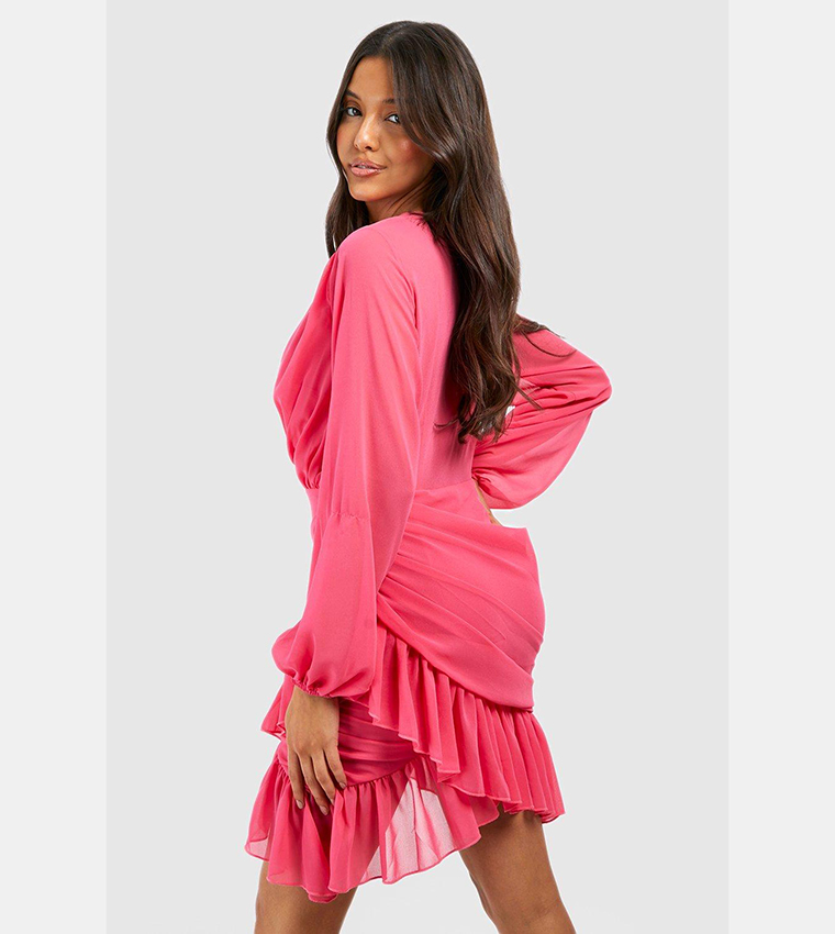 Pink chiffon wrap dress best sale