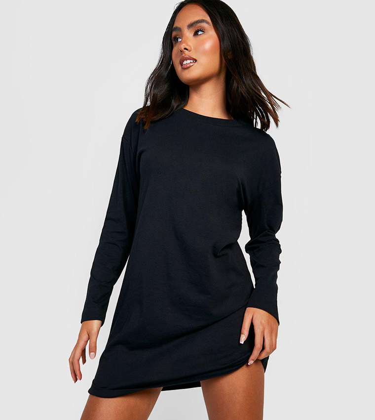 Buy Boohoo Basic Long Sleeves T Shirt Dress In Black