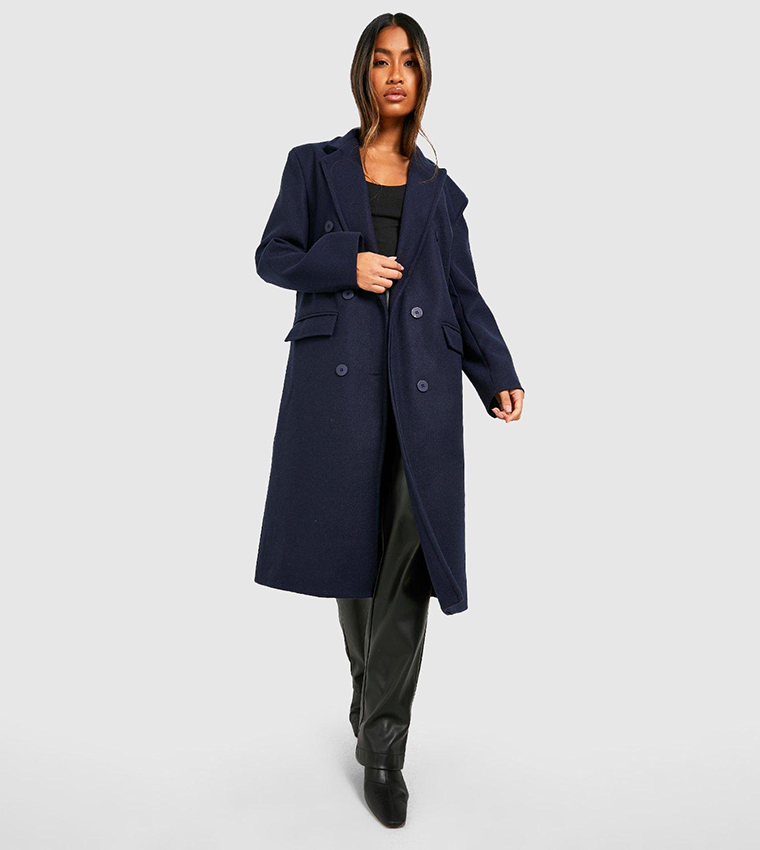 Buy Boohoo Oversized Double Breasted Coat In Navy 6thStreet Kuwait