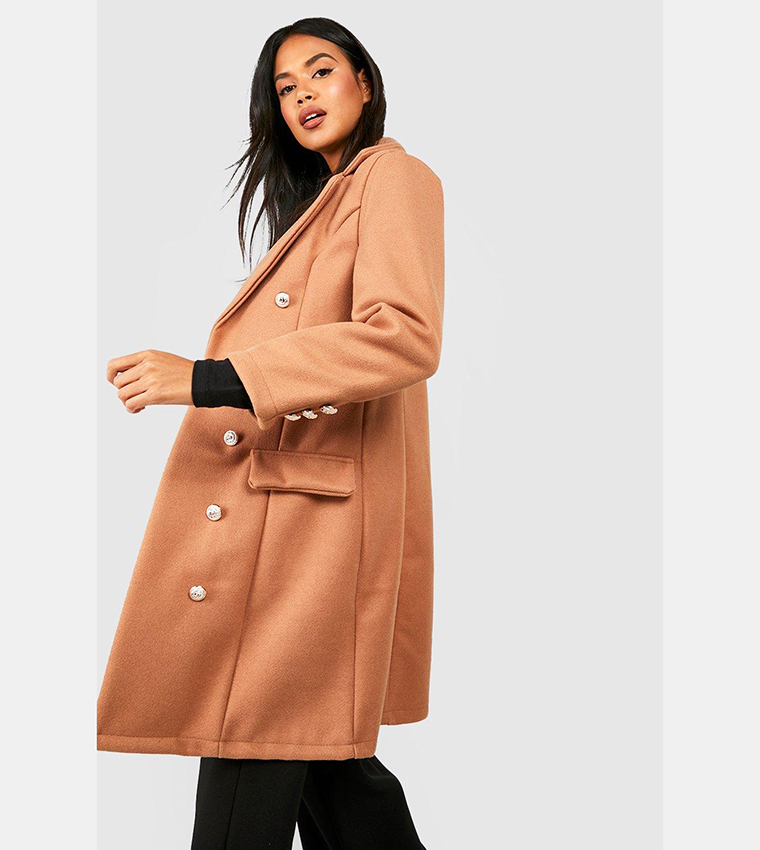 Buy Boohoo Double Breasted Wool Look Coat In Beige 6thStreet Oman