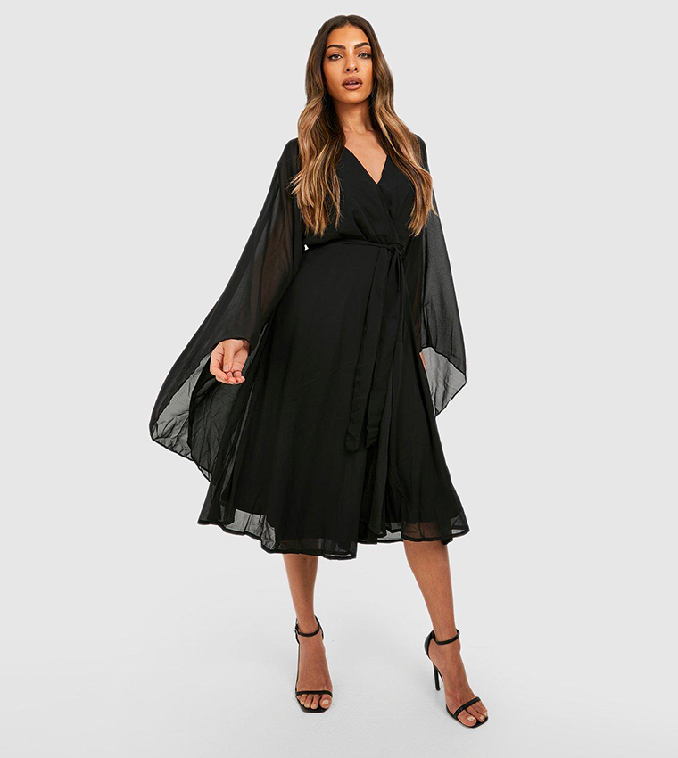 Black chiffon wrap dress on sale