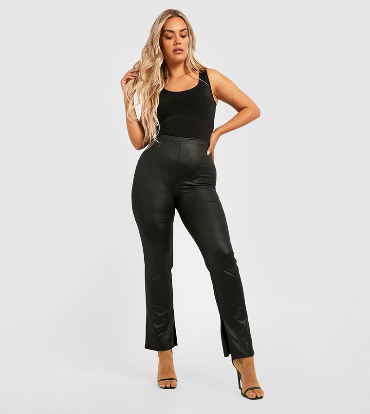 Buy Boohoo Wet Look Split Hem Leggings In Black