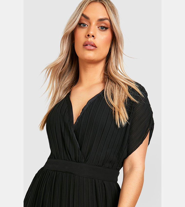 boohoo plus occasion pleated wrap midi dress Buy Boohoo Occasion Pleated Wrap Midi Dress In Navy