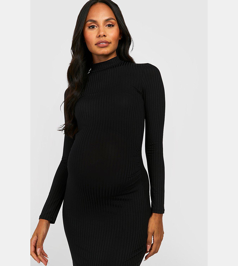 Buy Boohoo Maternity Rib Funnel Midi Dress In Black 6thstreet Uae