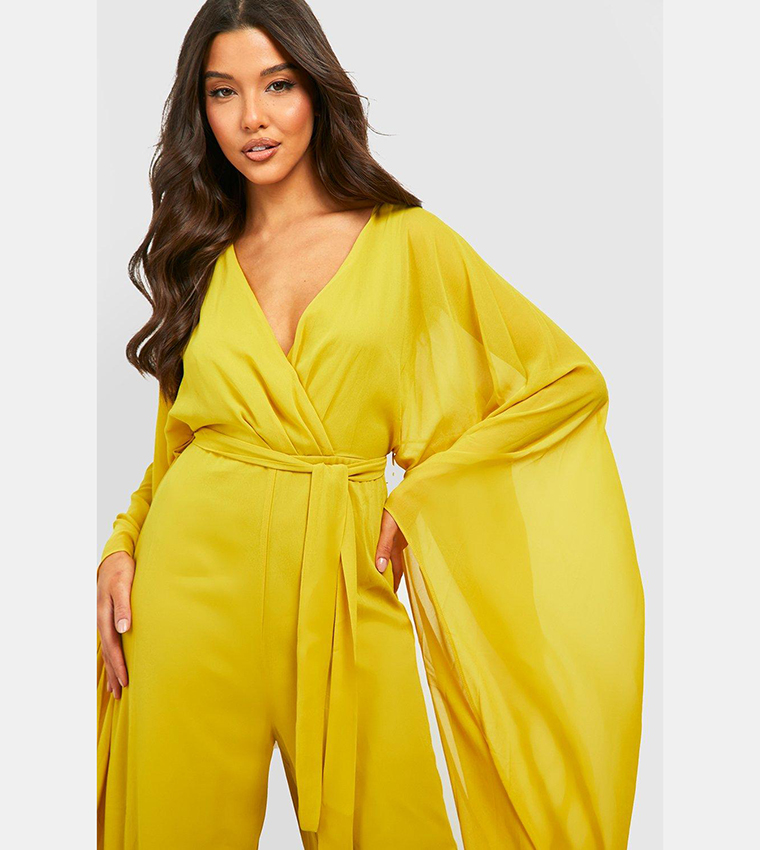 Chiffon Wrap Cape Sleeves Jumpsuit