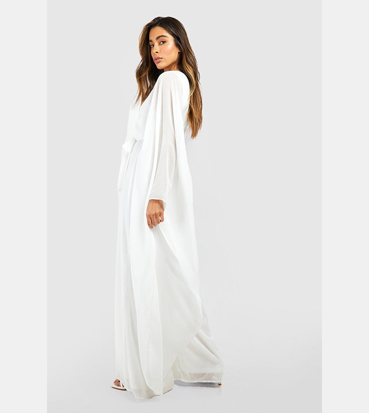 Buy Boohoo Chiffon Wrap Cape Sleeves Jumpsuit In White