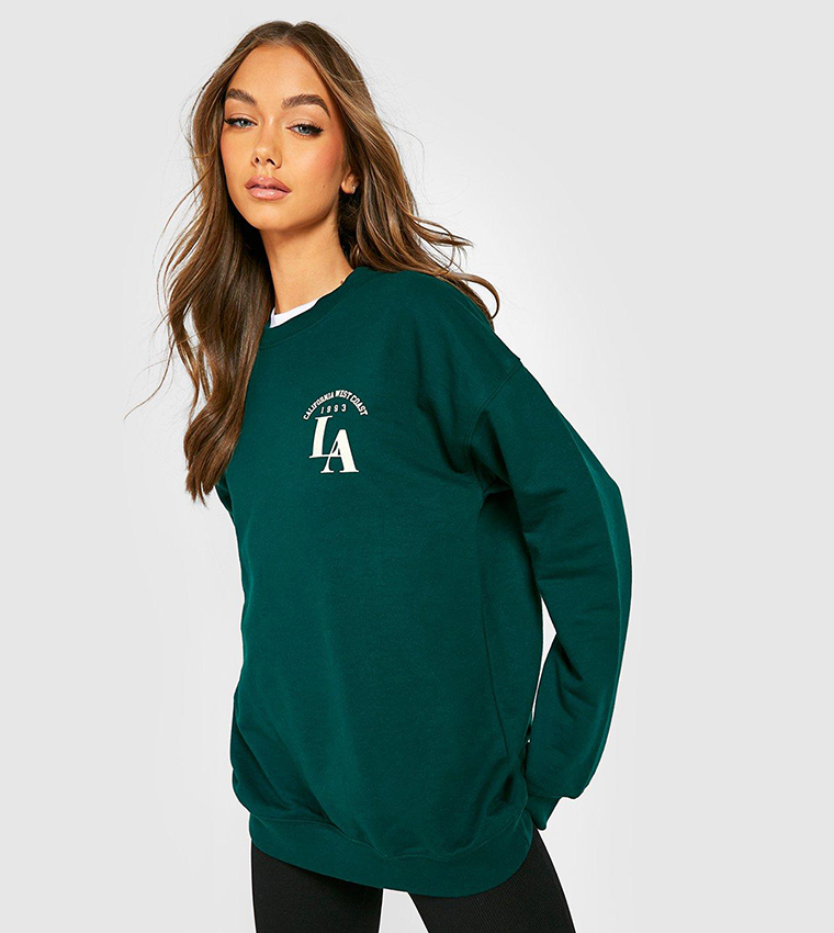 Buy Boohoo LA Oversized Slogan Printed Sweatshirt In Green 6thStreet Oman