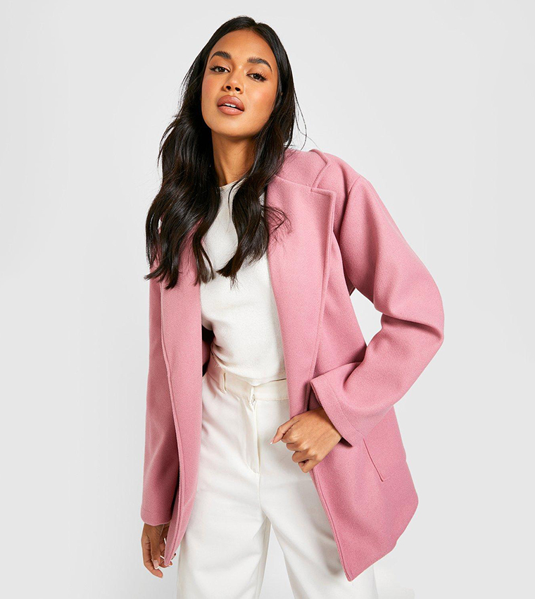 Buy Boohoo Wool Look Belted Coat In Pink 6thStreet Kuwait