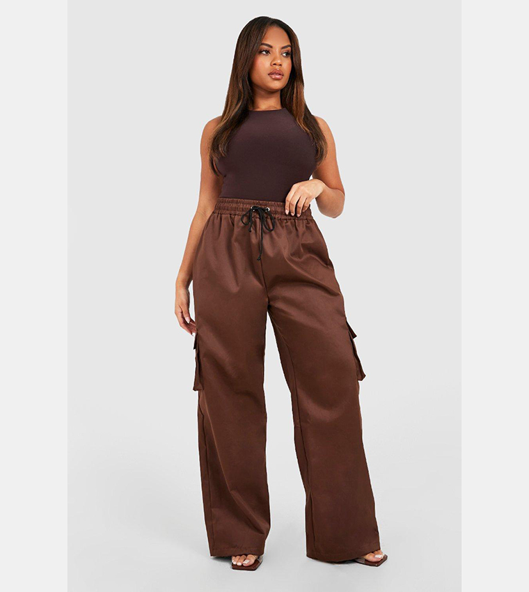 Buy Boohoo Wide Leg Pocket Cargo Trousers In Brown 6thstreet Uae