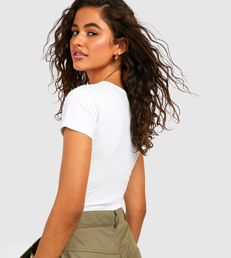 Buy Boohoo Round Neck Short Sleeve Cotton Blend Bodysuit In White