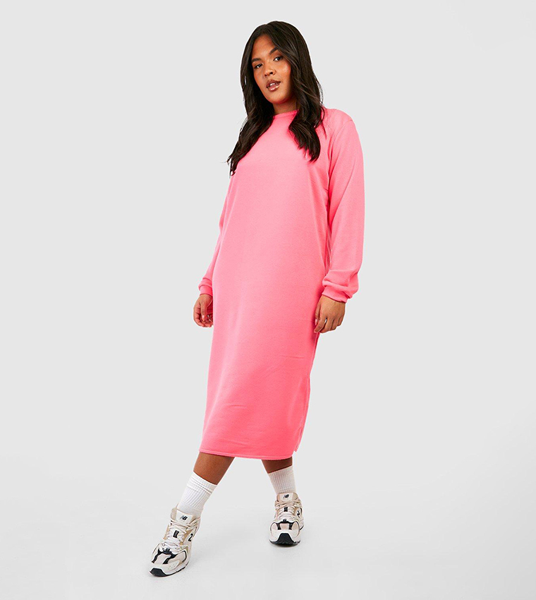 Buy Boohoo Oversized Longline Split Detail Sweater Dress In Pink