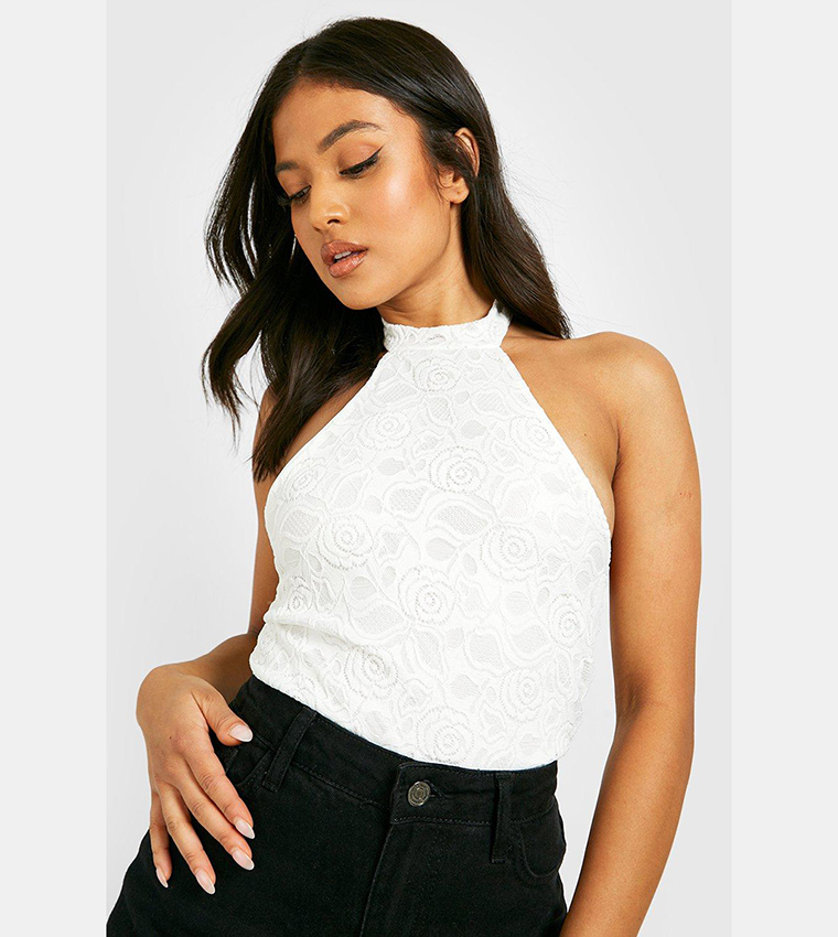 Lace Halter Neck Bodysuit Top