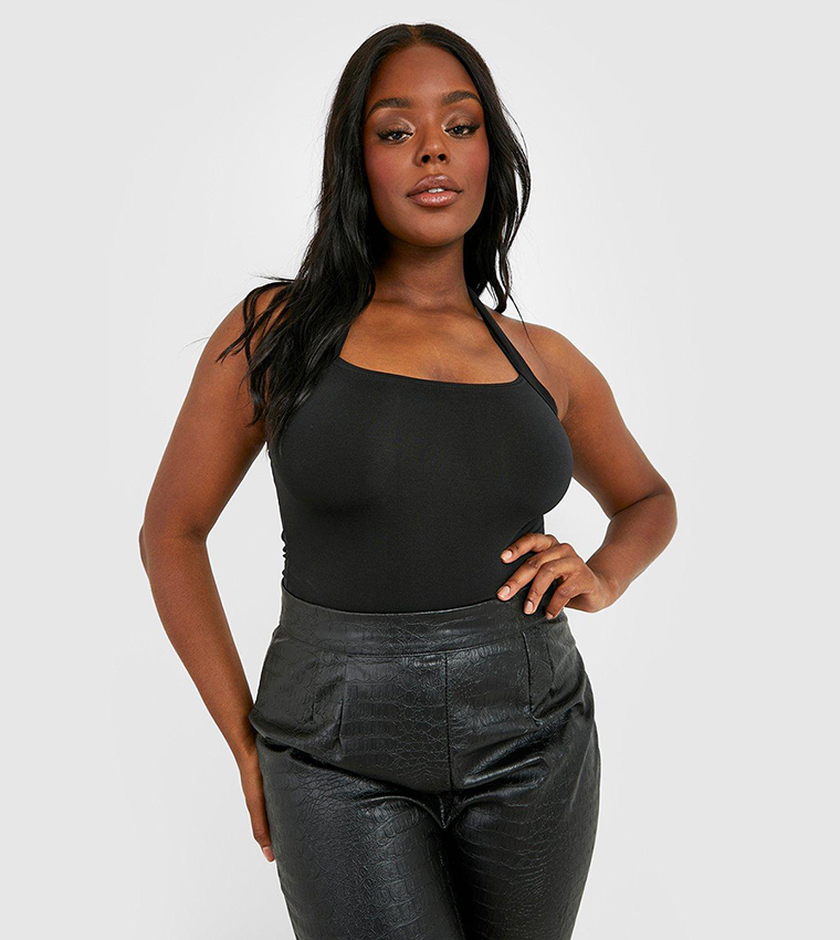 Buy Boohoo Slinky Cross Over Detail Bodysuit Top In Black 6thStreet Oman