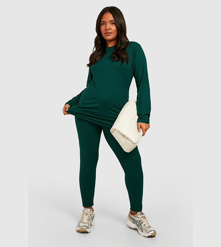 Buy Boohoo Oversized Ribbed Top And Legging Loungewear Co Ord Set In Green