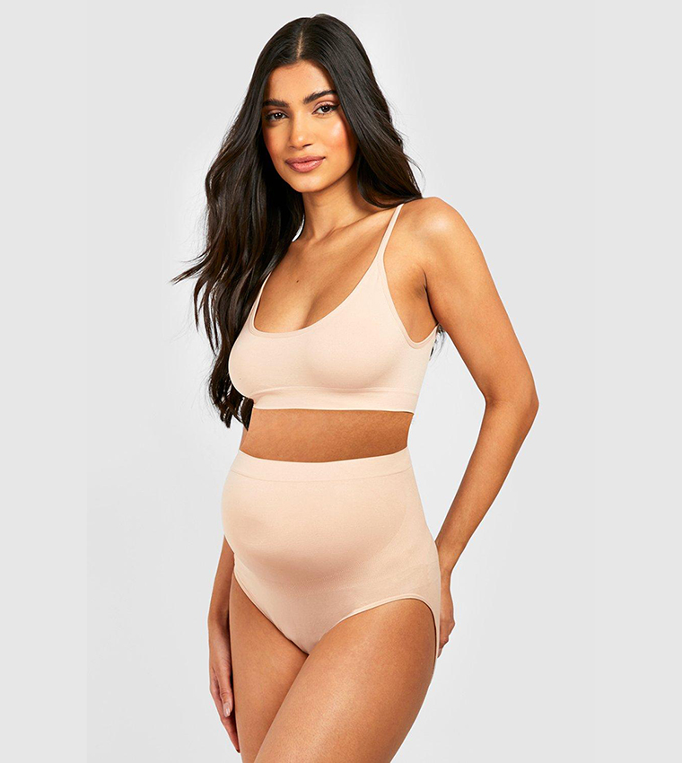 Buy Boohoo Maternity Seamless Bra And Bump Support Brief Set In Nude