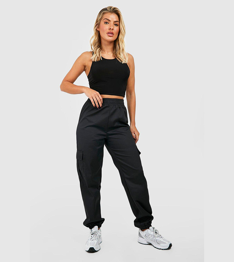 Buy Boohoo High Waist Cargo Pocket Joggers In Black | 6thStreet UAE