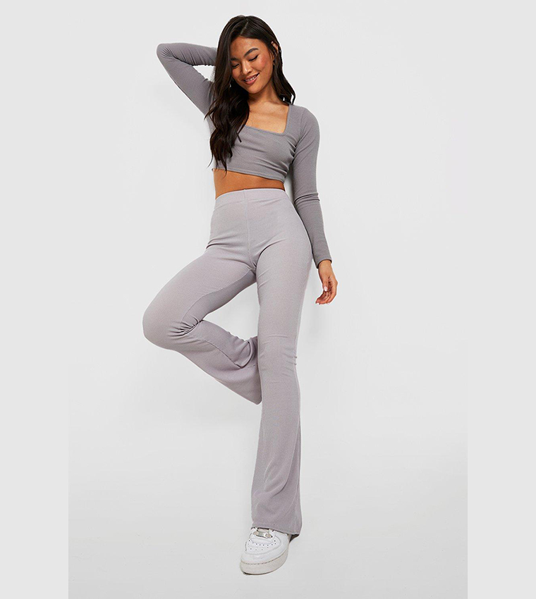 White ribbed best sale flared trousers